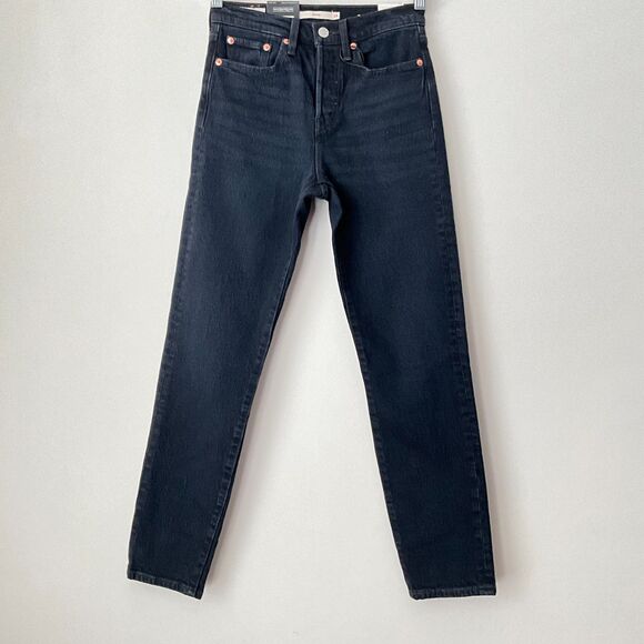 Levi's Premium Black Wedgie Jeans Button Fly High Rise Tapered Leg 24 - Picture 11 of 12